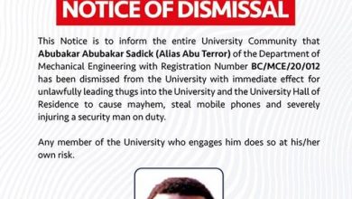 Photo of T.T.U dismisses student for stealing and injuring a Security man on duty with Thugs