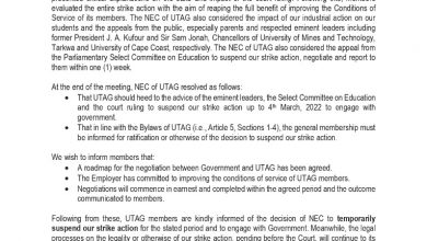 Photo of UTAG Executives agree to suspend strike; members to decide