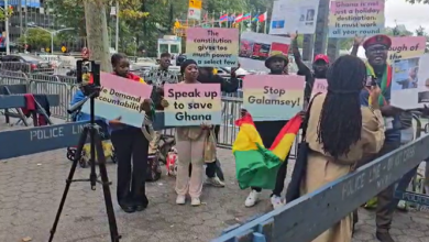 Photo of Ghanaians in U.S. protest at UN headquarters, demand release of Democracy Hub protesters