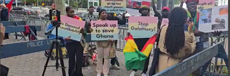 A group of Ghanaians gathered outside the UN Headquarters in New York to demand the immediate release of protesters from the Democracy Hub...