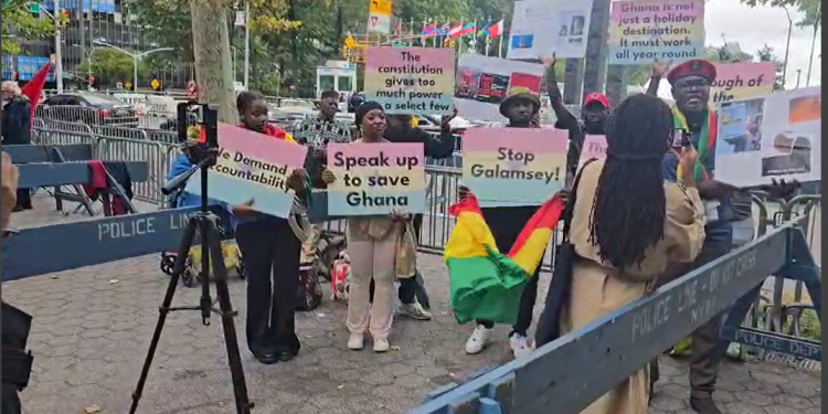 A group of Ghanaians gathered outside the UN Headquarters in New York to demand the immediate release of protesters from the Democracy Hub...