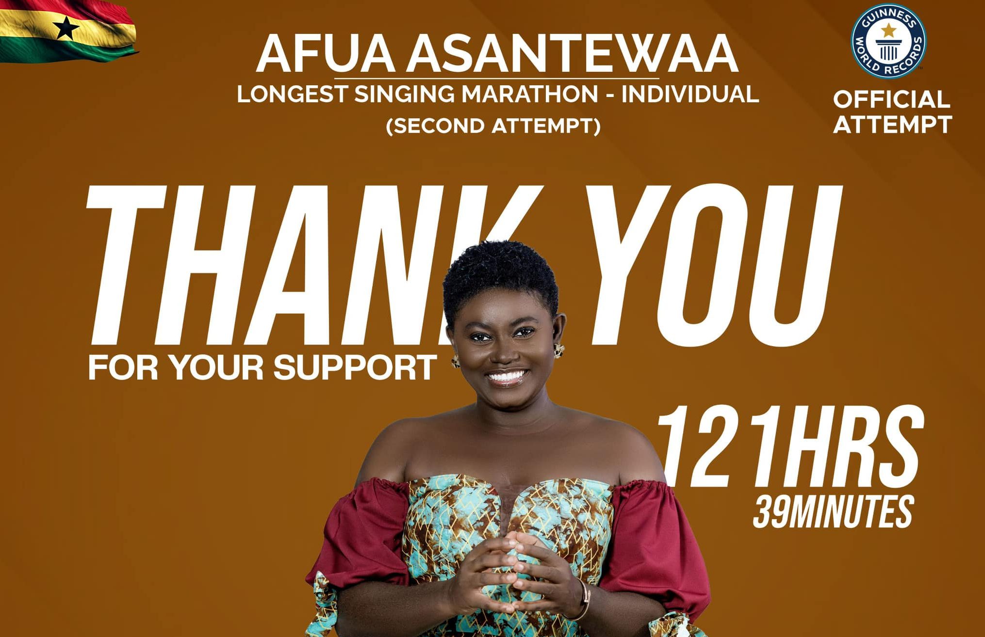 Afua Asantewaa completes second GWR singathon attempt at 121 hours ...